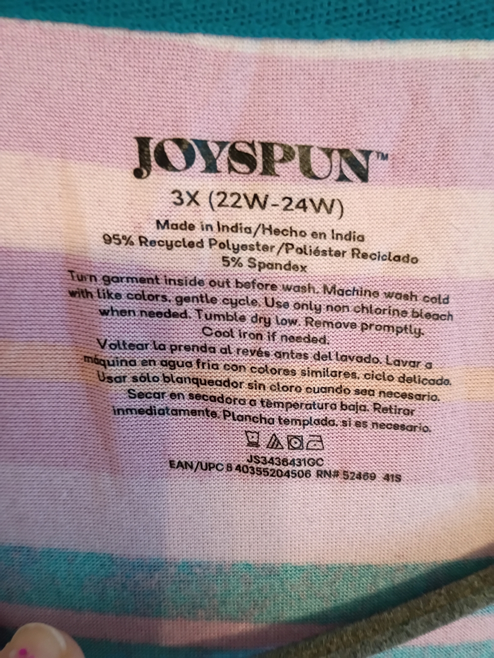 Joyspun Size 3x 22w-24w With Pink And Teal Stripes V-Neck Midi Dress/Nighty - Picture 2 of 9